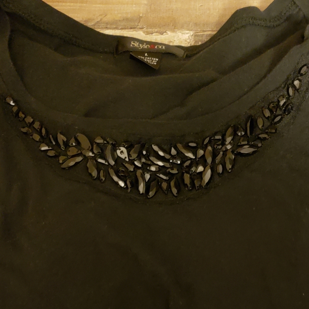 Style & Co Beaded Neckline Tee